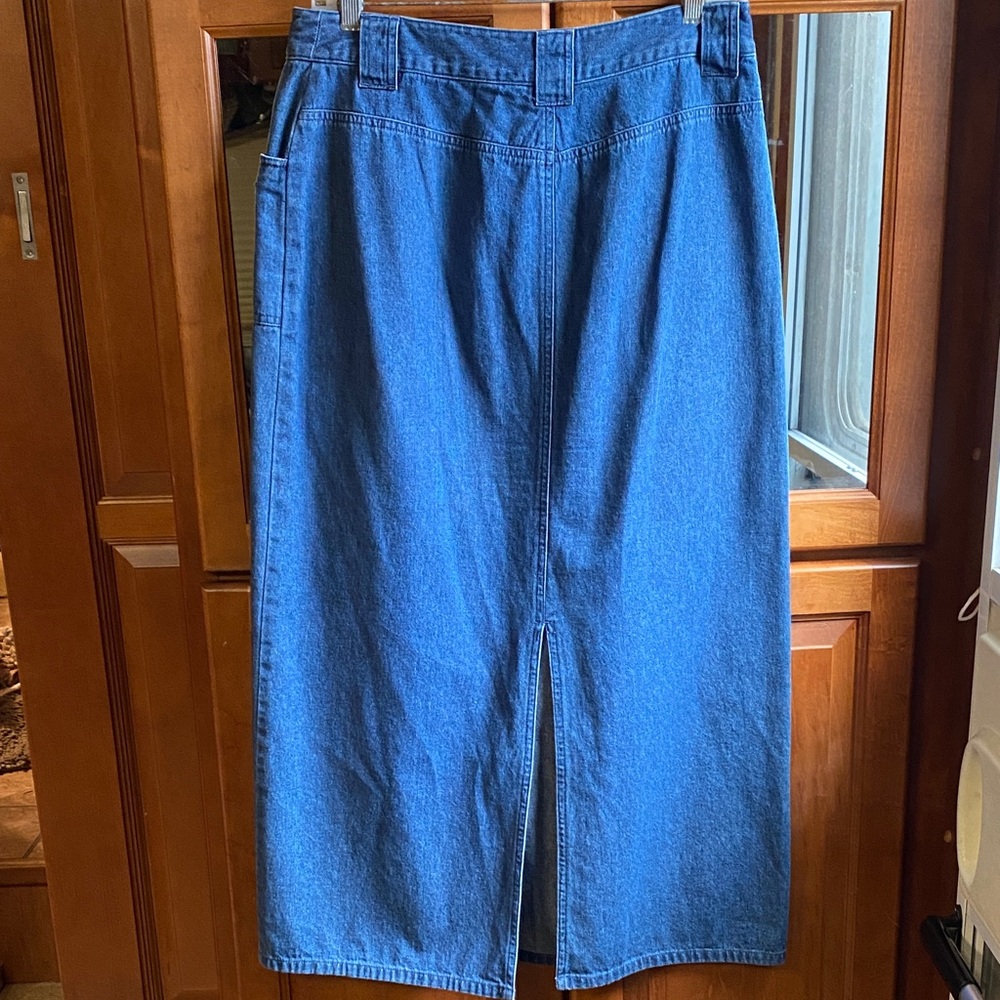 Denim Blue Size 12 Midi Skirt with Pockets Cottagecore Minimalist Practical - Picture 3 of 10